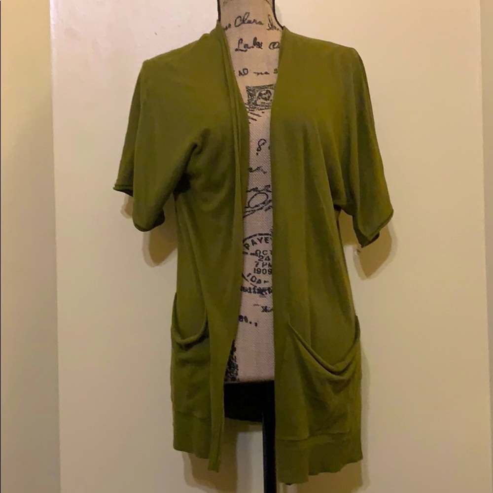 J Crew Shirt Sleeve Long Cardi Olive